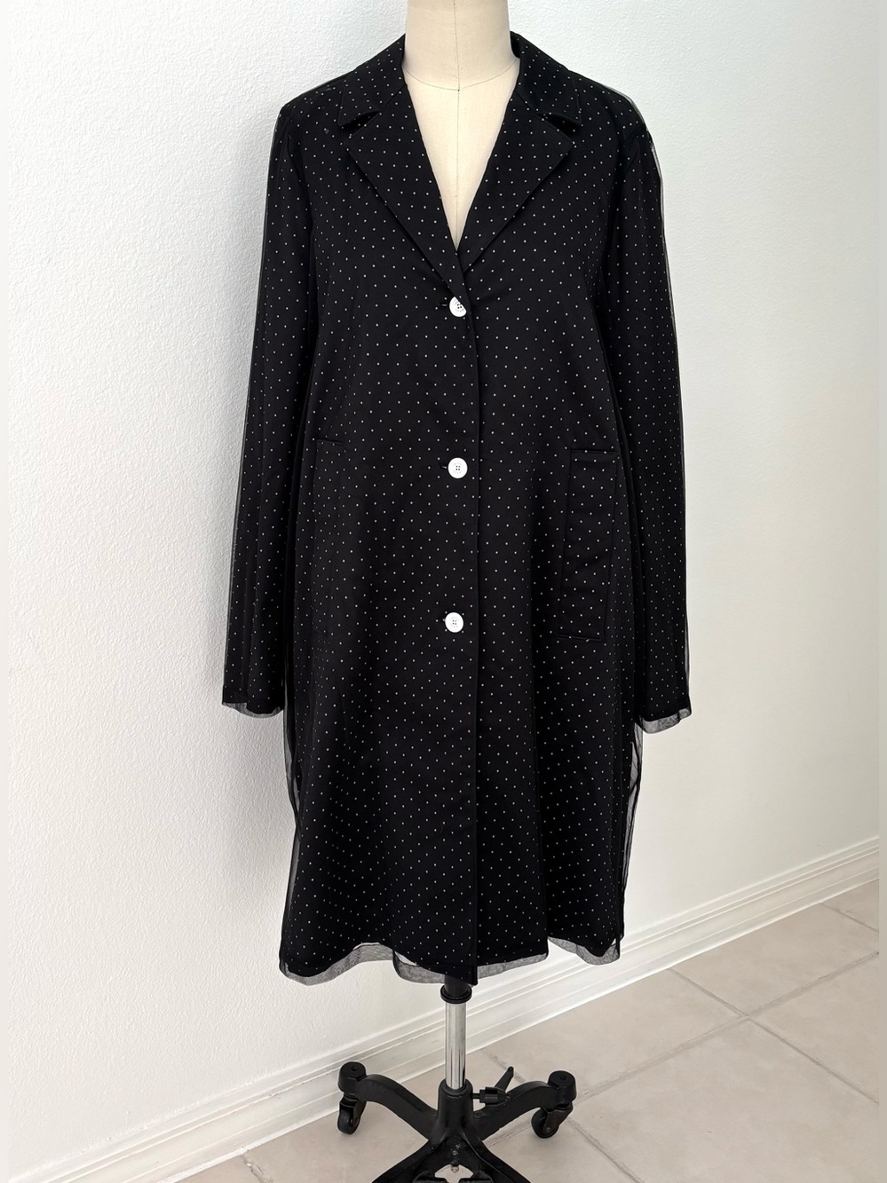 Twinset Simona Barbieri Trench Coat NWT Black Polka Dot Mesh EU 50 - US L